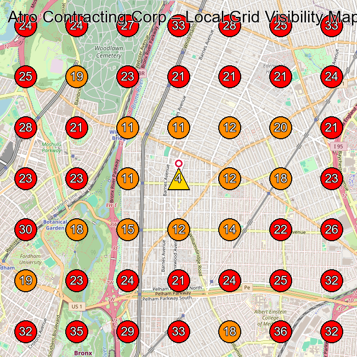 Atro Contracting Corp GeoGrid visibility map for Roofing Contractor in Bronx
